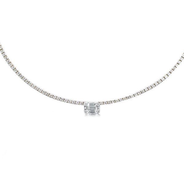 Baguette Cut Tennis Pendant Necklace - Sterling Silver - 17-22 Inch