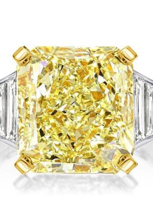 Radiant Cut Yellow Sapphire Engagement Ring - Two-Tone Sterling Silver