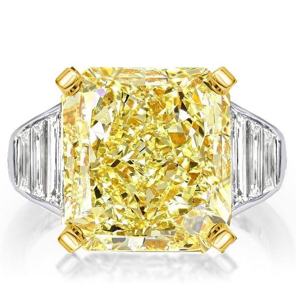 Radiant Cut Yellow Sapphire Engagement Ring - Two-Tone Sterling Silver