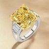 Radiant Cut Yellow Sapphire Engagement Ring - Two-Tone Sterling Silver