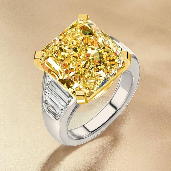 Radiant Cut Yellow Sapphire Engagement Ring - Two-Tone Sterling Silver