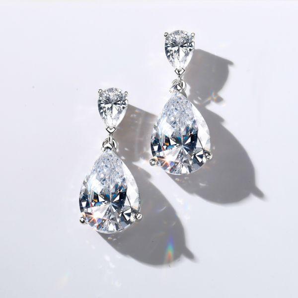 Pear-Shaped Created White Sapphire Drop Earrings in Sterling Silver