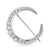Antique Crescent Sterling Silver Brooch for Women - 925 Silver, 3.44 CT TW Stones