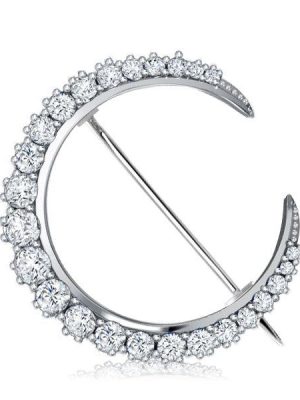 Antique Crescent Sterling Silver Brooch for Women - 925 Silver, 3.44 CT TW Stones