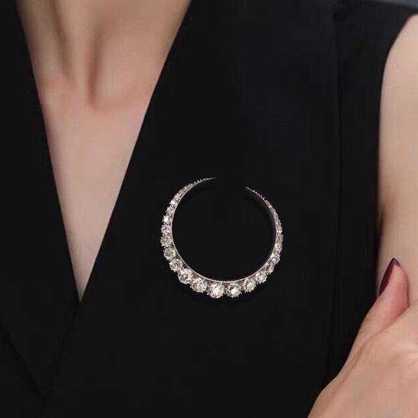 Antique Crescent Sterling Silver Brooch for Women - 925 Silver, 3.44 CT TW Stones