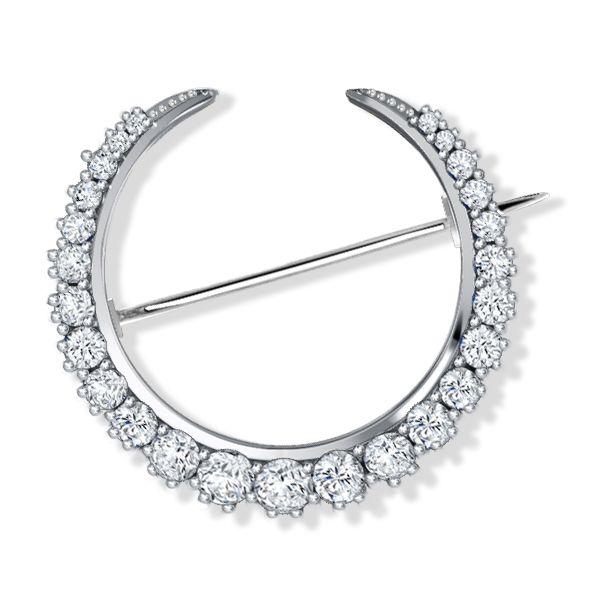 Antique Crescent Sterling Silver Brooch for Women - 925 Silver, 3.44 CT TW Stones