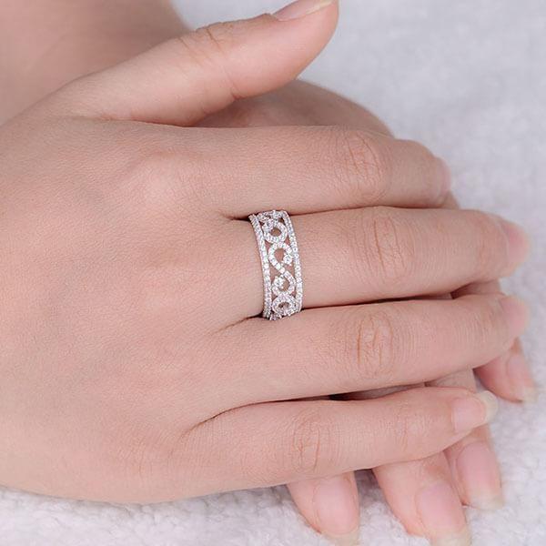 Vintage Lace White Sapphire Wedding Band - Sterling Silver Filigree Ring
