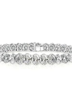 Oval Tennis Bracelet - 925 Sterling Silver, 15 Carat Total Weight CZ