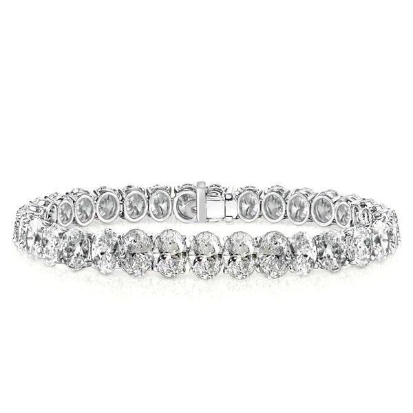 Oval Tennis Bracelet - 925 Sterling Silver, 15 Carat Total Weight CZ