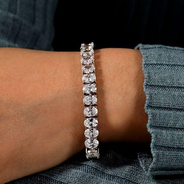 Oval Tennis Bracelet - 925 Sterling Silver, 15 Carat Total Weight CZ