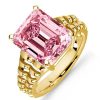 Emerald Cut Pink Topaz Solitaire Engagement Ring in 18K Gold Plated Sterling Silver