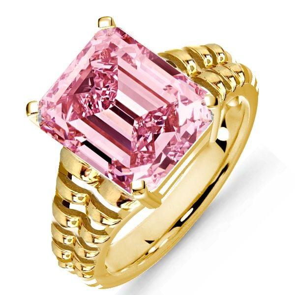 Emerald Cut Pink Topaz Solitaire Engagement Ring in 18K Gold Plated Sterling Silver