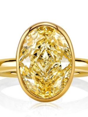 Yellow Topaz Engagement Ring - Oval Cut Bezel Setting in 18K Gold Plated Sterling Silver