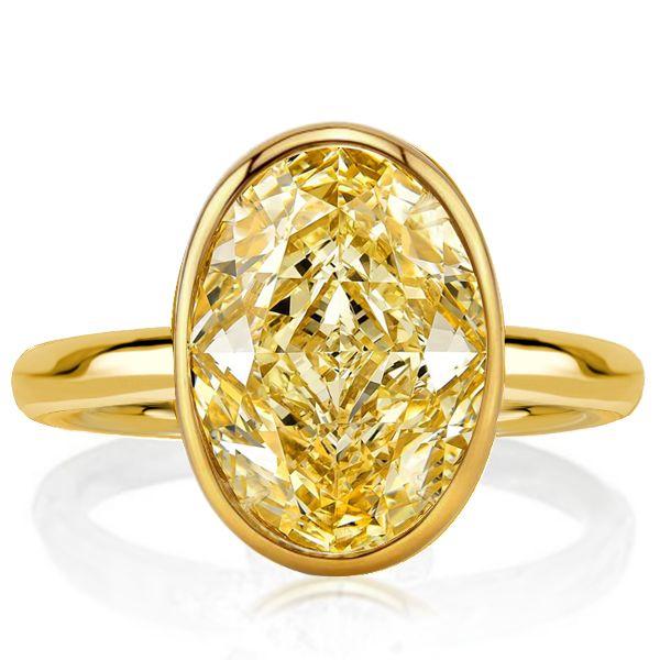 Yellow Topaz Engagement Ring - Oval Cut Bezel Setting in 18K Gold Plated Sterling Silver
