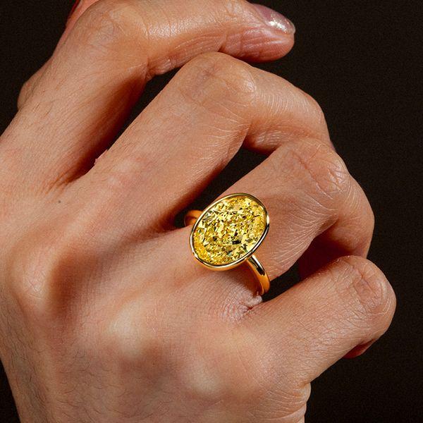 Yellow Topaz Engagement Ring - Oval Cut Bezel Setting in 18K Gold Plated Sterling Silver