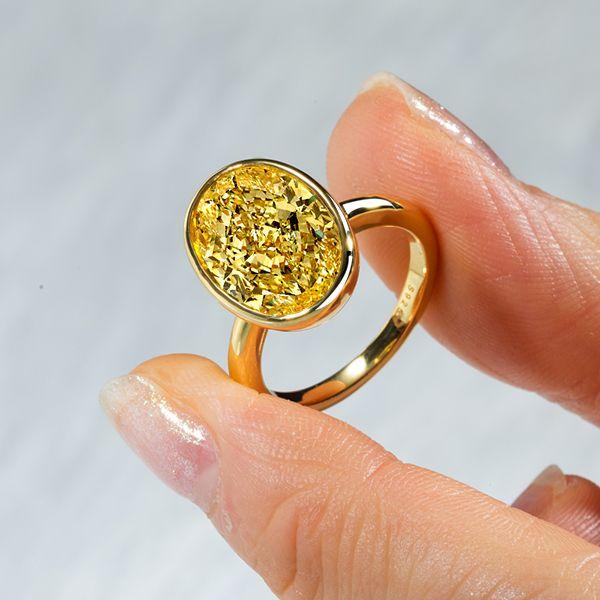 Yellow Topaz Engagement Ring - Oval Cut Bezel Setting in 18K Gold Plated Sterling Silver