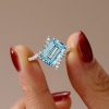 Emerald Cut Aquamarine Engagement Ring for Women in Sterling Silver