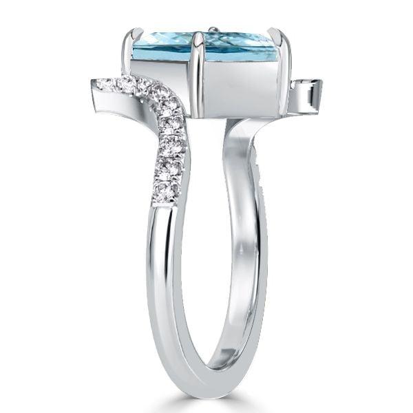 Emerald Cut Aquamarine Engagement Ring for Women in Sterling Silver