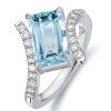Emerald Cut Aquamarine Engagement Ring for Women in Sterling Silver