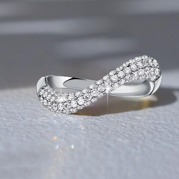 White Sapphire Pave Anniversary Band - Sterling Silver Ring