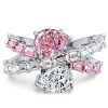 Pear Cut White and Pink Sapphire Engagement Ring in Rhodium Plated 925 Sterling Silver