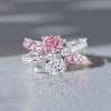 Pear Cut White and Pink Sapphire Engagement Ring in Rhodium Plated 925 Sterling Silver