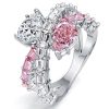 Pear Cut White and Pink Sapphire Engagement Ring in Rhodium Plated 925 Sterling Silver