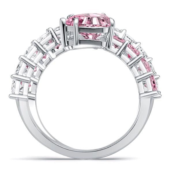 Pear Cut White and Pink Sapphire Engagement Ring in Rhodium Plated 925 Sterling Silver