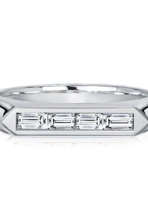 Baguette Cut Wedding Band 4-Stone Sterling Silver Ring