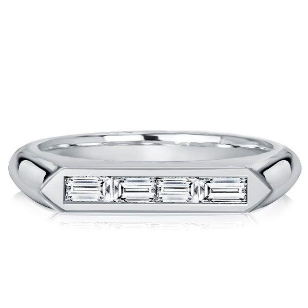 Baguette Cut Wedding Band 4-Stone Sterling Silver Ring