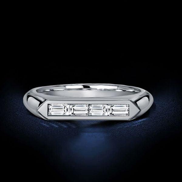 Baguette Cut Wedding Band 4-Stone Sterling Silver Ring