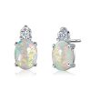Vintage Oval Cut Opal Earrings in 925 Sterling Silver | Rhodium Plated Studs