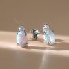 Vintage Oval Cut Opal Earrings in 925 Sterling Silver | Rhodium Plated Studs