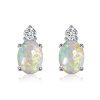 Vintage Oval Cut Opal Earrings in 925 Sterling Silver | Rhodium Plated Studs