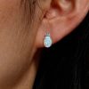 Vintage Oval Cut Opal Earrings in 925 Sterling Silver | Rhodium Plated Studs