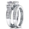 Milgrain White Sapphire Bridal Set - Sterling Silver Three Stone Ring