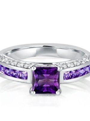 Art Deco Amethyst & Sapphire Engagement Ring - Sterling Silver