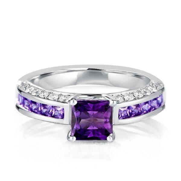 Art Deco Amethyst & Sapphire Engagement Ring - Sterling Silver