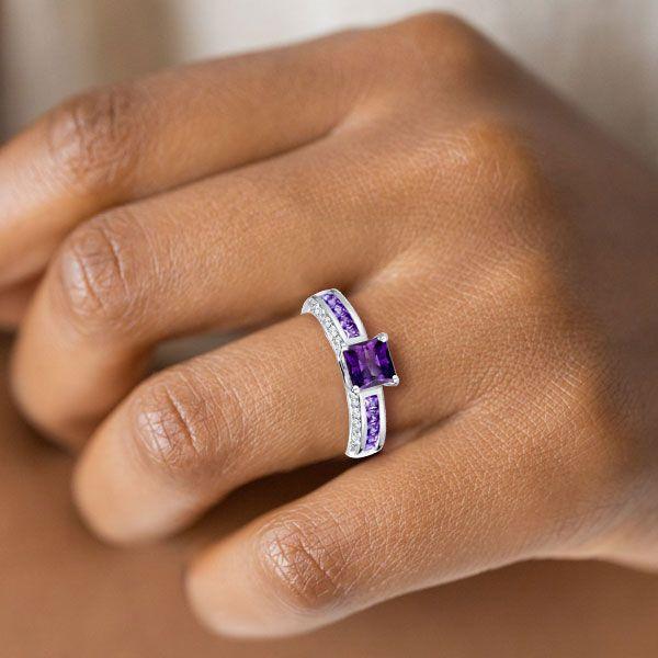 Art Deco Amethyst & Sapphire Engagement Ring - Sterling Silver