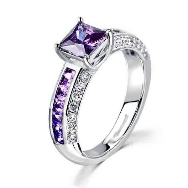 Art Deco Amethyst & Sapphire Engagement Ring - Sterling Silver