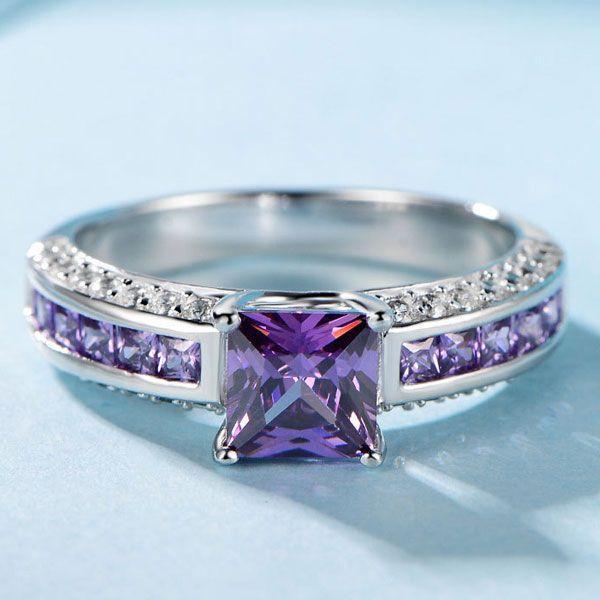 Art Deco Amethyst & Sapphire Engagement Ring - Sterling Silver
