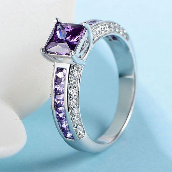 Art Deco Amethyst & Sapphire Engagement Ring - Sterling Silver