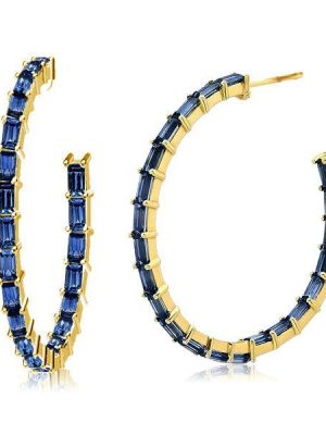Golden Blue Baguette Hoop Earrings - 18K Gold Plated Sterling Silver