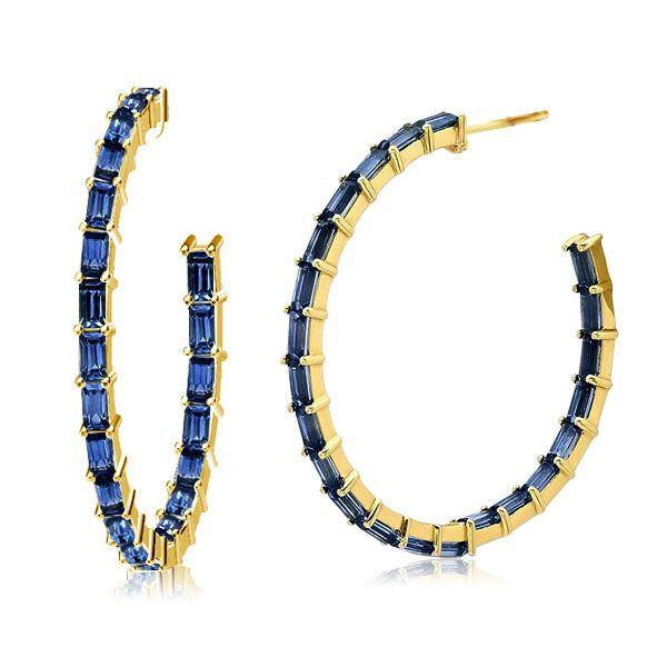 Golden Blue Baguette Hoop Earrings - 18K Gold Plated Sterling Silver