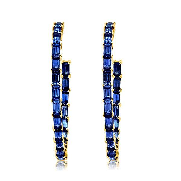 Golden Blue Baguette Hoop Earrings - 18K Gold Plated Sterling Silver