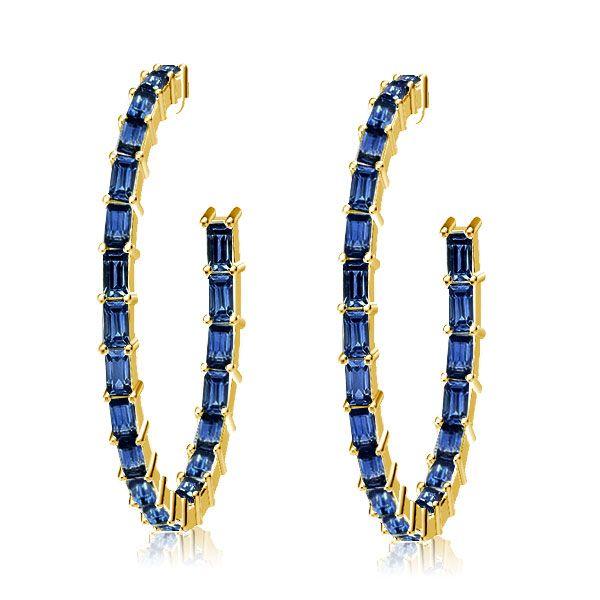 Golden Blue Baguette Hoop Earrings - 18K Gold Plated Sterling Silver