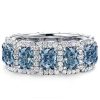 Cushion Cut Blue Topaz Eternity Band Ring for Women in Sterling Silver