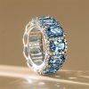 Cushion Cut Blue Topaz Eternity Band Ring for Women in Sterling Silver
