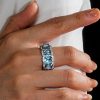Cushion Cut Blue Topaz Eternity Band Ring for Women in Sterling Silver
