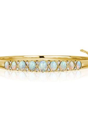 Vintage Opal Bangle Bracelet - 18K Gold Plated Sterling Silver Opal Jewelry